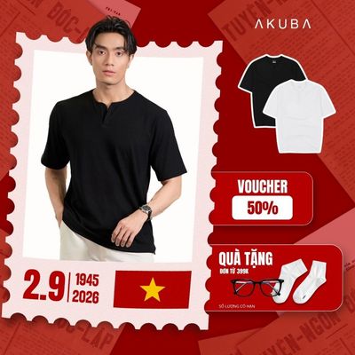 Áo thun nam AKUBA tay ngắn chất gân mịn cổ cách điệu form regular thoải mái | 01JE1257