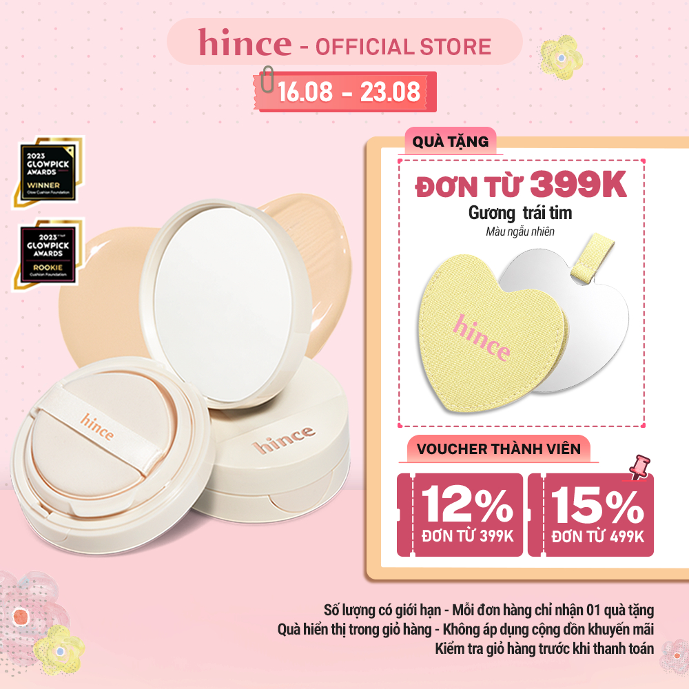 Cushion căng bóng thuần chay hince Second Skin Glow Cushion 12g