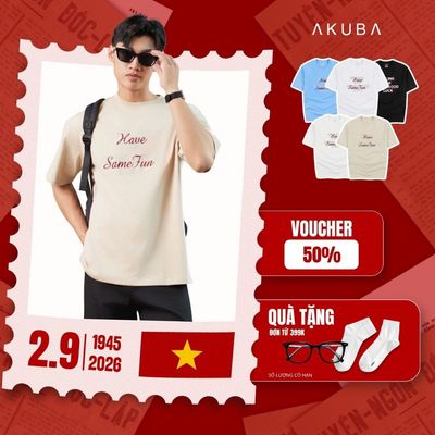 Áo Thun Tay Ngắn AKUBA Form Oversize Vải Cotton Cao Cấp Thoáng Mát Họa Tiết Chữ Hiện Đại | 01JP1052