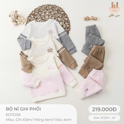 BỘ NỈ PHỐI DÀNH CHO BÉ LIL LITTLE LOVE [NỈ DÀY DẶN, GIỮ ẤM TỐT ]  SZ 9/12M 4Y (6DTD08)