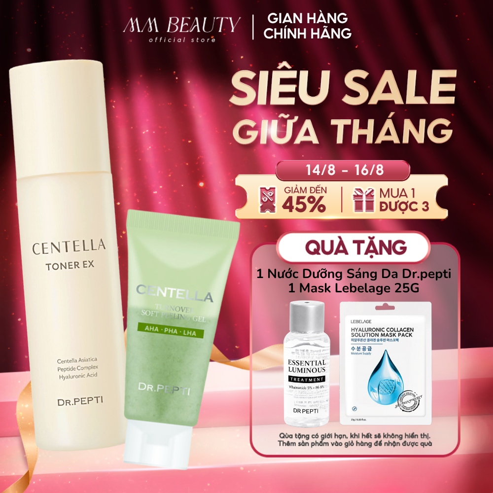 COMBO Nước hoa hồng Dr. Pepti Centella Toner EX 180ml + Gel Tẩy da chết Dr.Pepti Centella Turnover S