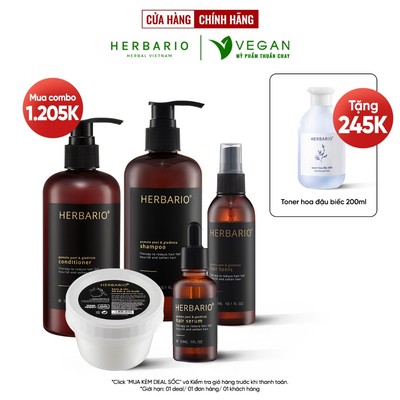 Bộ 5 chăm sóc tóc bồ kết vỏ bưởi herbario: Dầu gội 300ml + Dầu xả 300ml + Xịt dưỡng 100ml + Serum 30ml + Kem ủ tóc 200ml