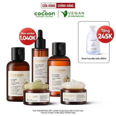 Bộ 5 chăm sóc da mụn chuyên sâu: Gel + Toner + Serum + Mặt nạ + Thạch dưỡng bí đao cocoon