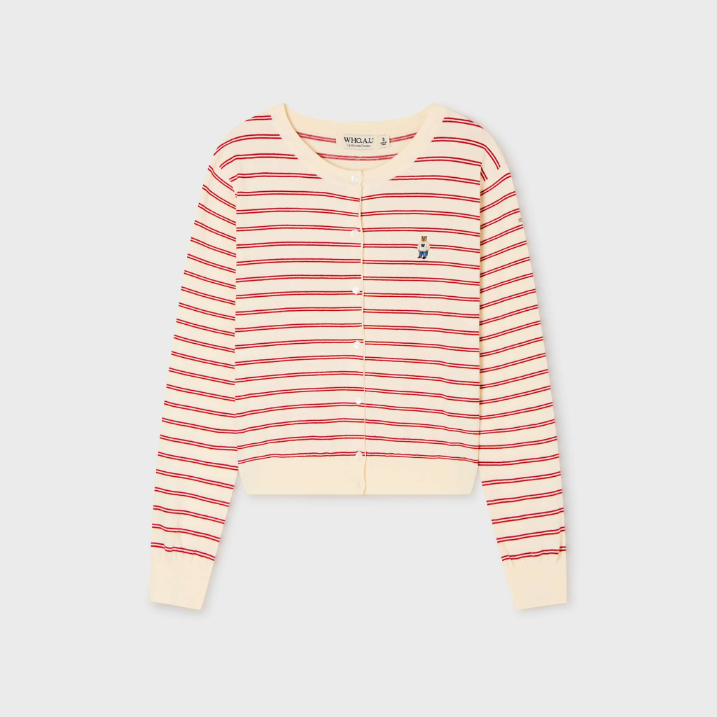 WHO.A.U - Áo Cardigan WHO.A.U Steve Stripe Form Slim Fit Form Vải Cotton Blend