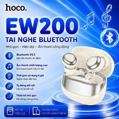 Tai nghe Bluetooth V5.4 Hoco EW200 màn hình LED hiển thị, pin 400mAh dùng đến 4 giờ