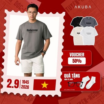 Áo Thun Nam AKUBA Form Oversize, Cotton 2 Chiều, In Chữ, Trẻ Trung, Năng Động | 01JP1233