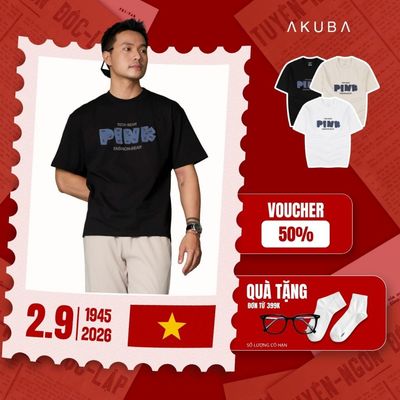 Áo Thun Nam AKUBA Tay Ngắn Form Oversize In Chữ, Chất Cotton Mềm Mịn, Co Giãn | 01JP1236