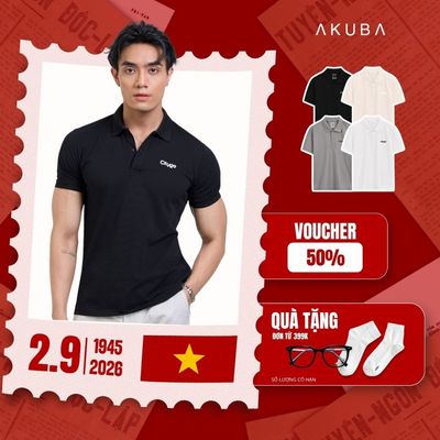 Áo Polo Nam Trơn AKUBA In Chữ Ngực Trái, Form Slimfit Basic, Cotton Cá Sấu Kép Co Giãn | 01JP1244