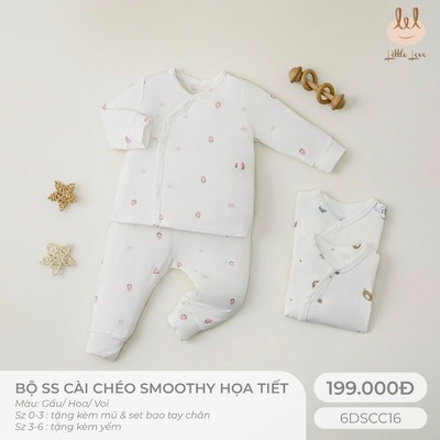 Bộ cài lệch sơ sinh họa tiết Lil Little Love [ Siêu Mềm, Mát, Mịn Co Dãn Và Thấm Hút Mồ Hôi Tốt] Size 6M - 4Y (6DSCC16)