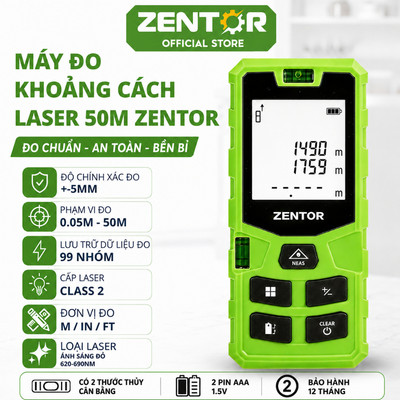[HỎA TỐC] Thước Đo Khoảng Cách ZENTOR Laser Chính Hãng Đa Năng Chính Xác Bỏ Túi Nhỏ Gọn Sai Số +-5mm