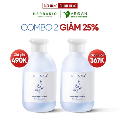 Toner nước cân bằng da Hoa Đậu Biếc Herbario 200ml thuần chay, chống lão hóa
