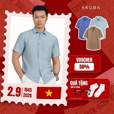Áo sơ mi nam tay ngắn AKUBA form regular, vải linen thoáng mát, trẻ trung, nam tính | 01ME1024