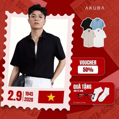 Áo sơ mi nam tay ngắn AKUBA form regular, vải linen thoáng mát, trẻ trung, nam tính | 01ME1024
