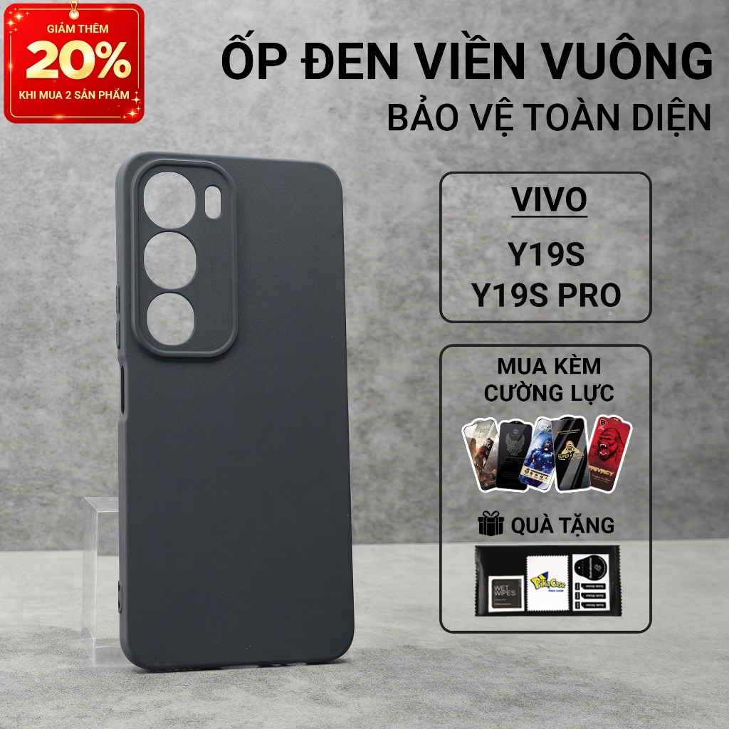 Ốp lưng Vivo Y19s, Y19s Pro pikacase trơn màu đen | Ốp điện thoại Vivo dẻo bảo vệ camera đt toàn diệ