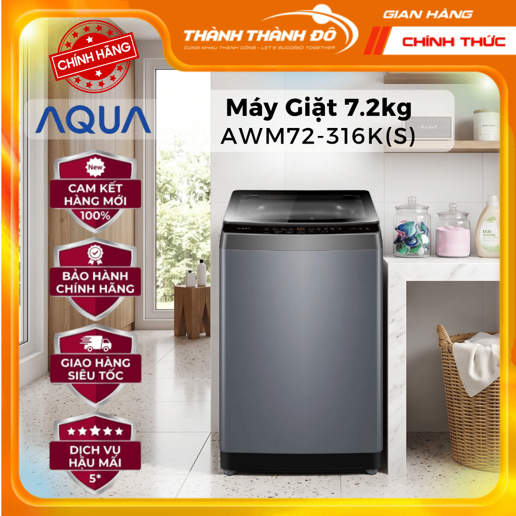 [CHÍNH HÃNG] Máy giặt lồng đứng Aqua 7.2 kg AWM72-316K(S)