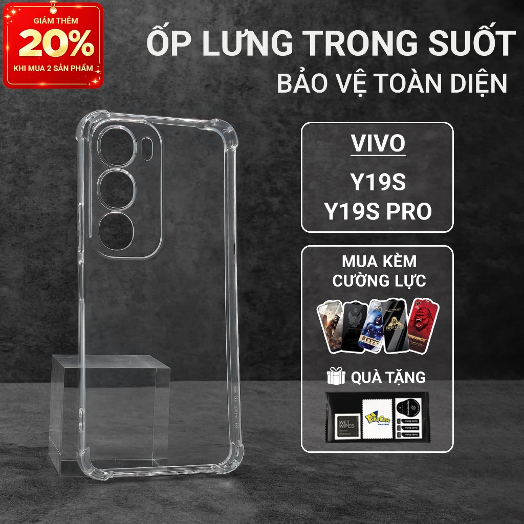 Ốp lưng Vivo Y19s, Y19s Pro pikacase trơn trong suốt | Ốp điện thoại Vivo dẻo bảo vệ camera đt toàn 