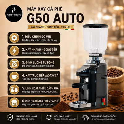 Máy xay cà phê Perfetto G50 Auto – Điều chỉnh độ mịn – Xay nhanh, đều – Dùng cho quán & gia đình
