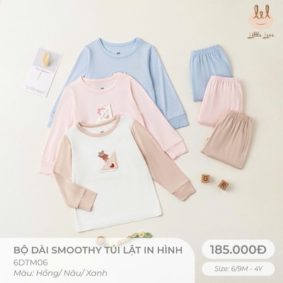 Bộ dài tay sợi tre túi lật Lil Little Love [ Siêu Mềm, Mát, Mịn Co Dãn Và Thấm Hút Mồ Hôi Tốt]Size 6M - 4Y (6DTM06)