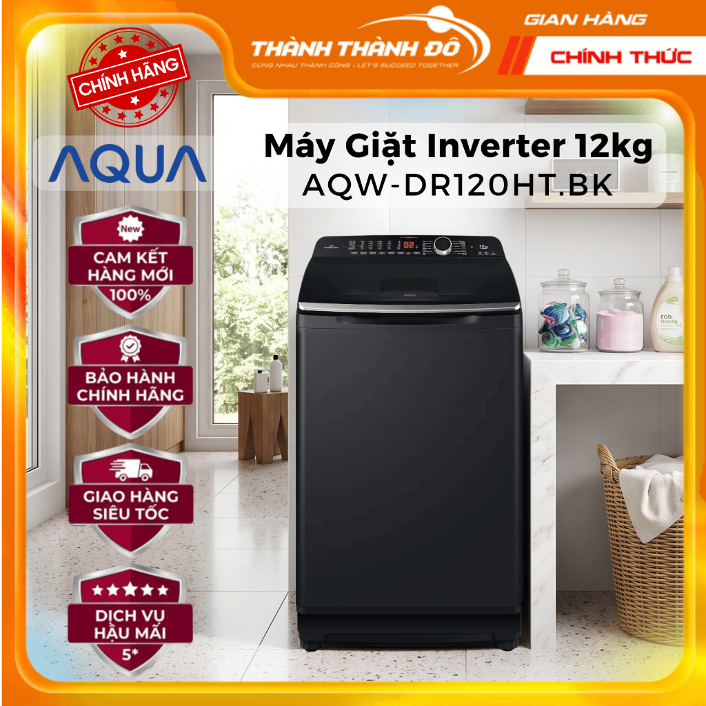 [CHÍNH HÃNG] Máy giặt Aqua Inverter 12 kg AQW-DR120HT BK (AQW-DR120HT.BK)