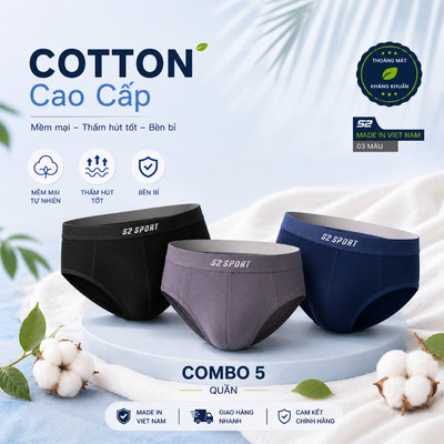 COMBO 3 Quần lót nam  S2 SPORT sịp tam giác sợi  mềm mịn logo dệt nổi cao cấp co giãn SBF09.CB3