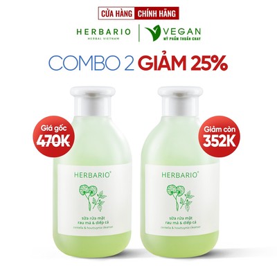 Sữa rửa mặt Rau má & Diếp cá herbario 200ml sạch mụn thuần chay
