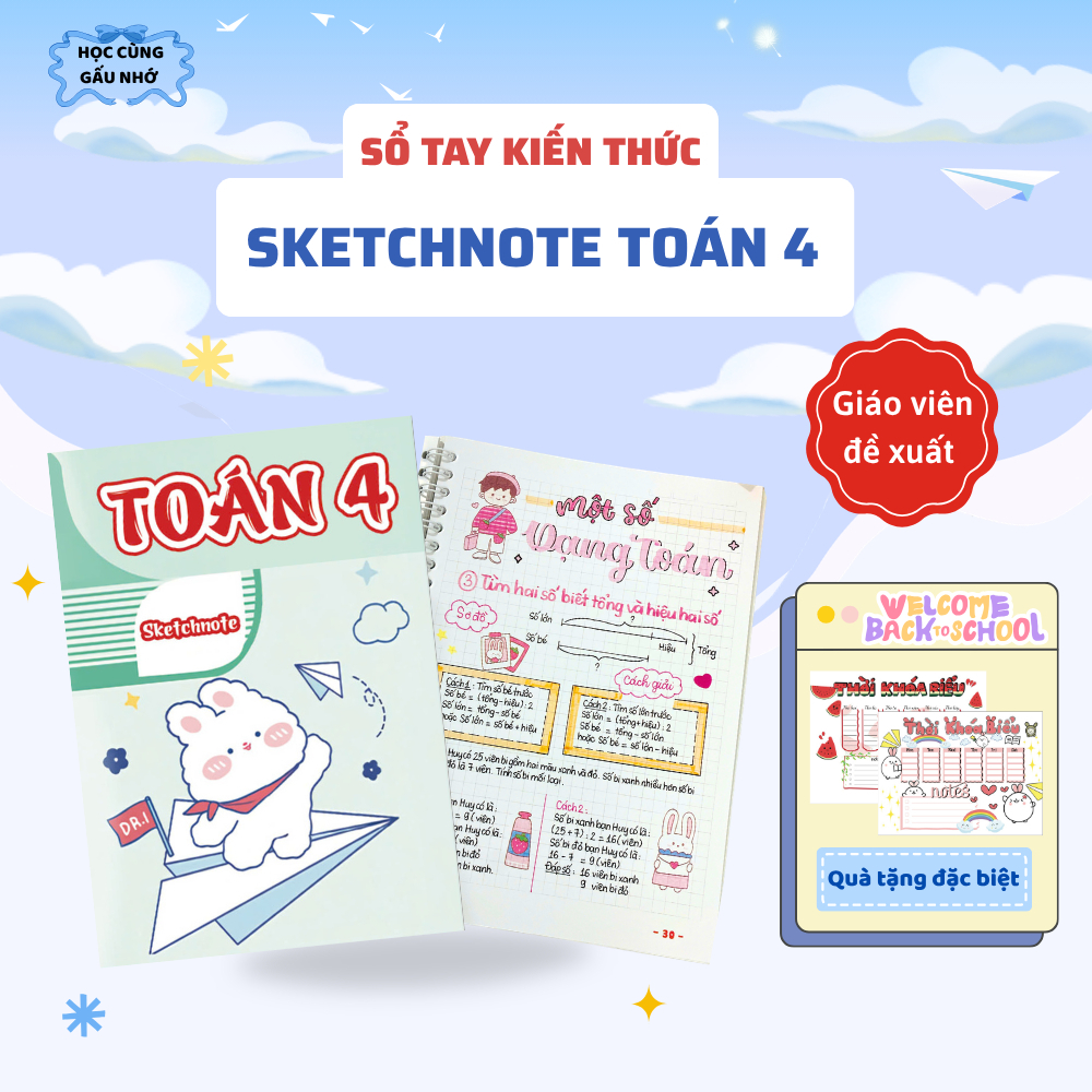 Sketch Note Gấu Nhớ Toán 4 - Sổ Tay Học Giỏi Rèn Luyện Tư Duy Logic Dễ Hiểu Dễ Nhớ Giúp Học Nhanh Nh