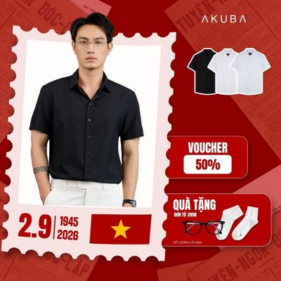 Áo Sơ Mi Nam Tay Ngắn AKUBA Slimfit, Vải Cotton Lụa Mềm Mịn, Thoáng Mát, Thanh Lịch, Đi Làm, Đi Học | 01TE1433