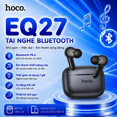 Tai nghe phiên dịch AI thông minh V5.4 Hoco EQ27 (AI) ANC +ENC ,Dịch 134 Ngôn Ngữ,Kết Nối Ổn Định,dùng đến 7 giờ