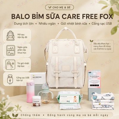 Balo bỉm sữa KidsWorld CareFreeFox Douhui Mommy Bag giữ nhiệt bình sữa, chống thấm đựng đồ cho mẹ bé