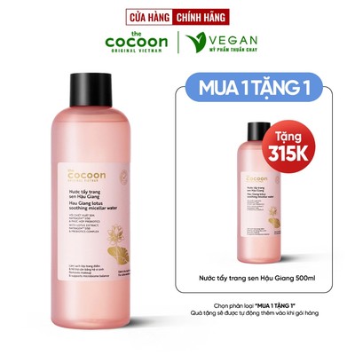 Nước tẩy trang sen Hậu Giang Sạch Bụi Siêu Mịn, Dịu Êm Cho Da Rất Nhạy Cảm Cocoon 500ml