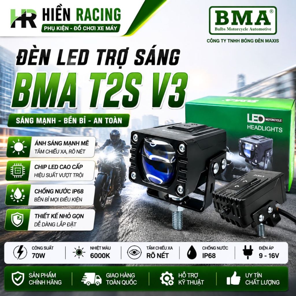 Đèn Trợ Sáng Bi Cầu T2S V2 V3 BMA 60W – Ánh Sáng Chuẩn Từng Chi Tiết, Chống Chói, Chống Nước IP68
