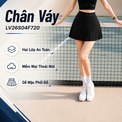 Chân Váy Thể Thao Pickle Ball, Tennis Thiết Kế Xếp Ly, 2 Lớp Tôn Dáng, Lớp Trong Có Túi Đựng Livan LV26S04F720