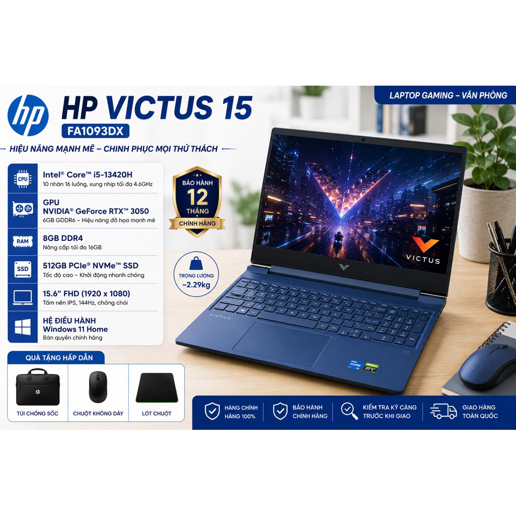 Laptop Gaming HP Victus 15-fa1093dx i5-13420H Ram 8GB RTX 3050 6GB SSD 512GB 144Hz