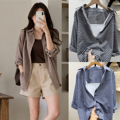 Áo Sơ Mi Bigsize Nữ Somi Sọc Caro Tay Dài Vải Linen Form Rộng Cá Tính Cho Chubby A366+G118