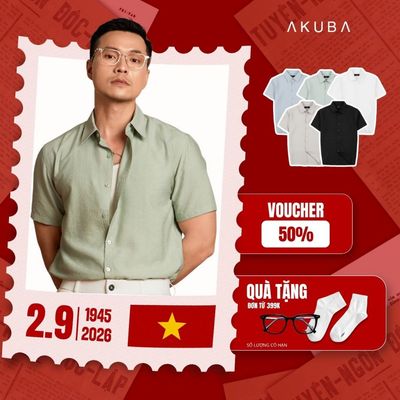 Áo sơ mi nam tay ngắn trơn AKUBA form slimfit, vải cotton mềm mịn, thoáng mát | 02AP0897