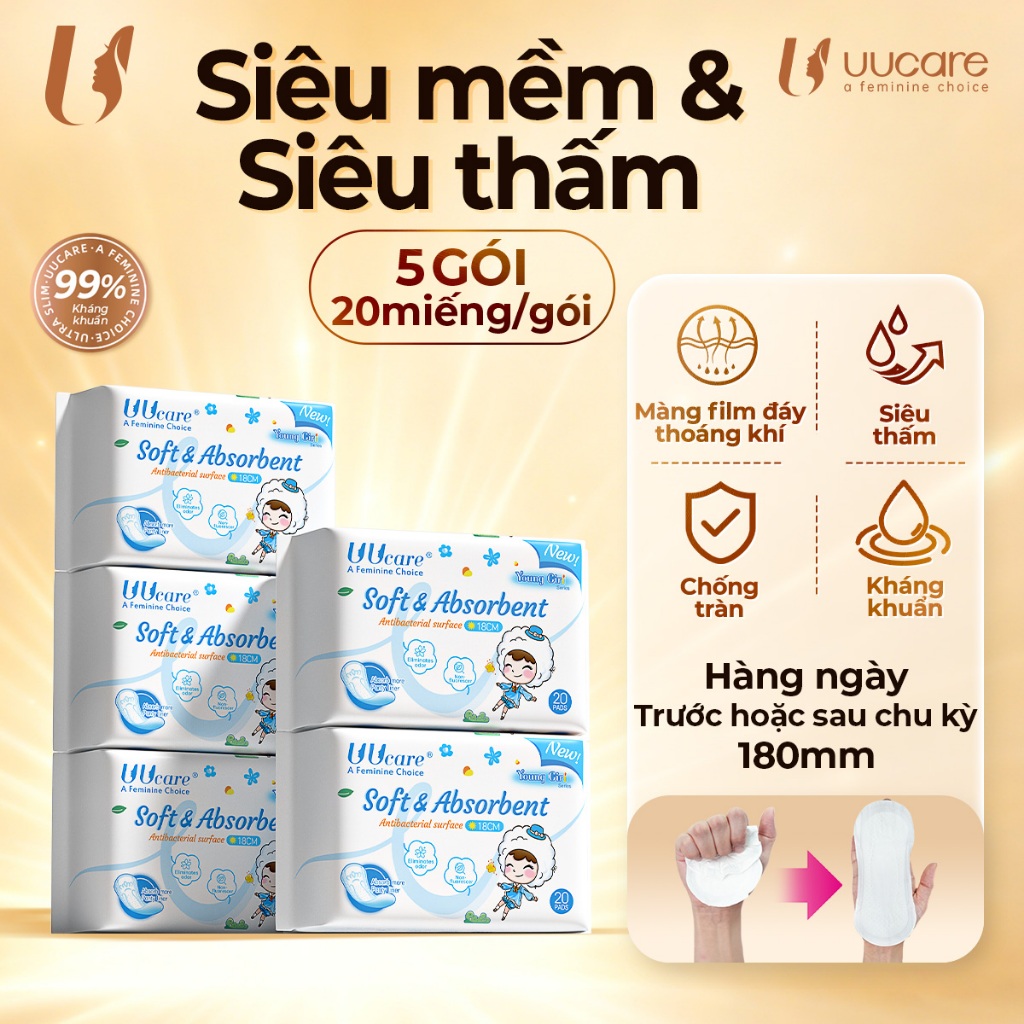 Băng Vệ Sinh UUcare Young Girl Hàng Ngày 18cm 20 Miếng/Gói mềm mại