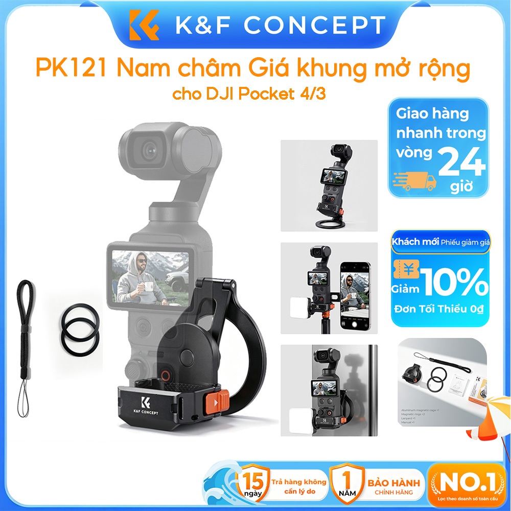 K&F CONCEPT PK121 Lồng mở rộng nam châm cho DJI Osmo Pocket 4/3 Khung hợp kim nhôm