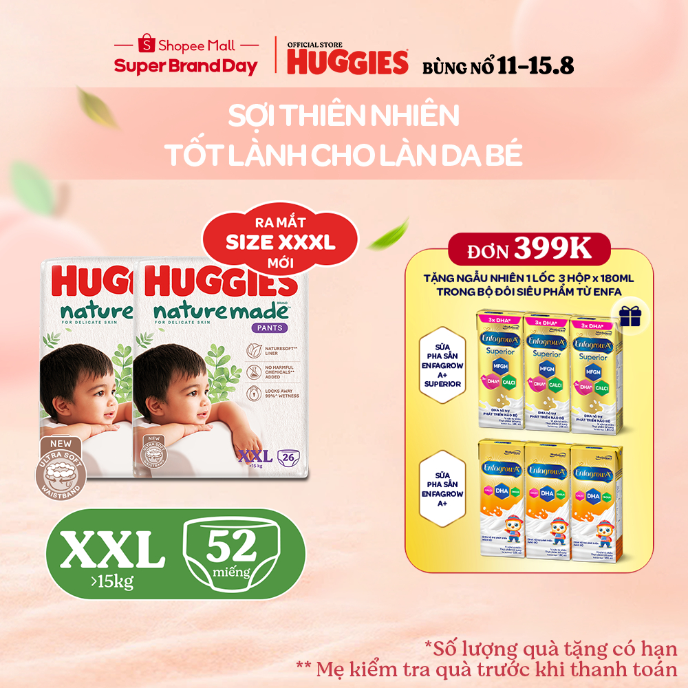 [HUGFEB15 -10% max 60k đơn 400k] Combo 2 Tã Quần Huggies Platinum Nature Made XXL26