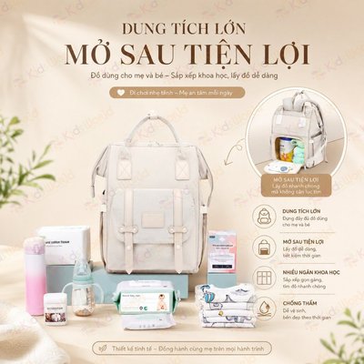 Balo bỉm sữa cao cấp KidsWorld DUOHUI Cafefreefox đa năng giữ nhiệt 13 ngăn đựng đồ cho mẹ và bé