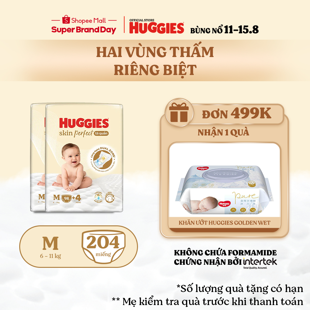 Combo 2 Tã quần Huggies Skin Perfect Mega Jumbo M98/ L88/XL72+4/XXL64+4 2 vùng thấm giảm kích ứng da