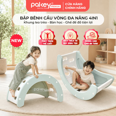 [NEW 2026] Bập Bênh Cầu Vồng Cho Bé PAKEY RH05, Đa Năng 4in1 Thú Vị Kèm Đệm Êm Ái, Nhựa HDPE An Toàn
