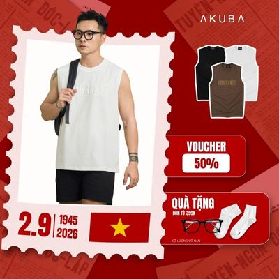Áo tanktop nam, áo thun ba lỗ AKUBA, form oversize, chất vải cotton mềm mịn, co giãn tốt, dễ thấm hút mồ hôi | 02KP0929