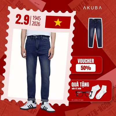 Quần jean nam AKUBA basic, form slimfit, chất liệu jean dày dặn giữ form tốt, bền màu và không nhăn | 02FP0905