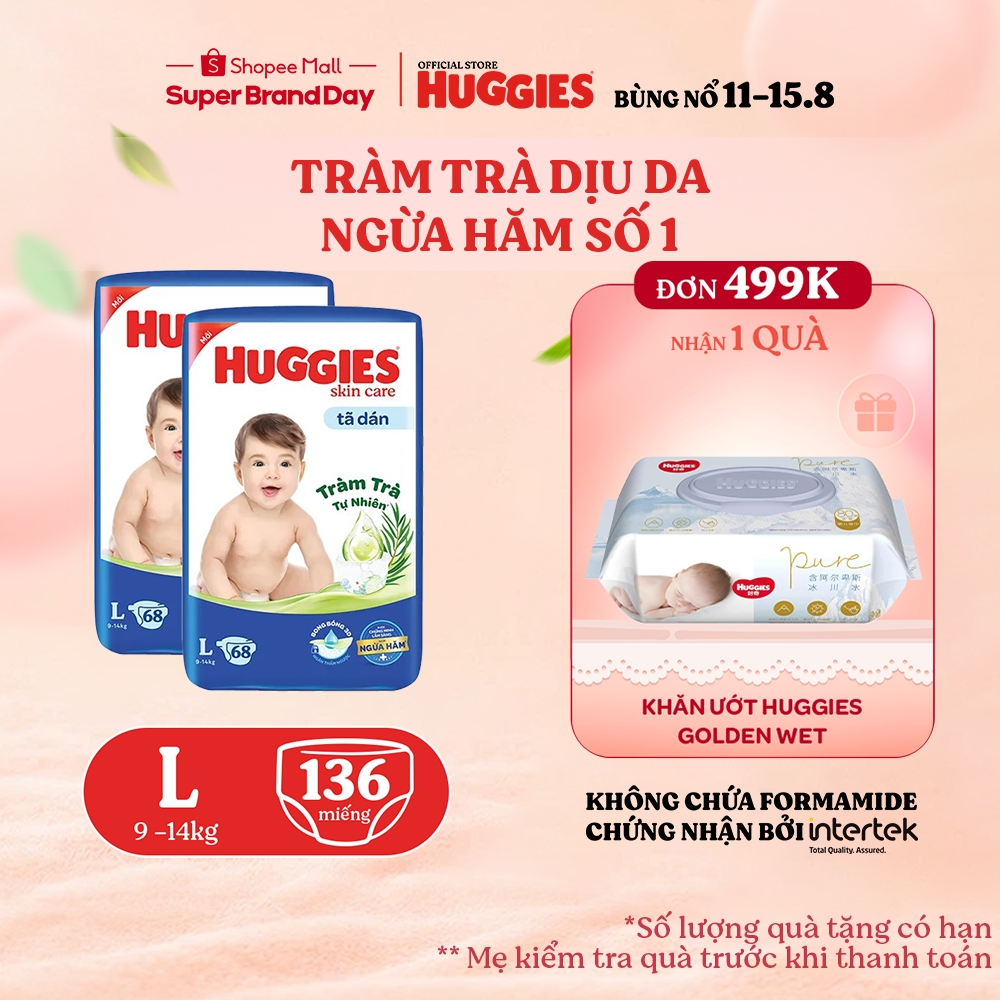 Combo 2 Tã dán Huggies Skincare Super Jumbo M76+6/ L68/ XL60/ XXL54