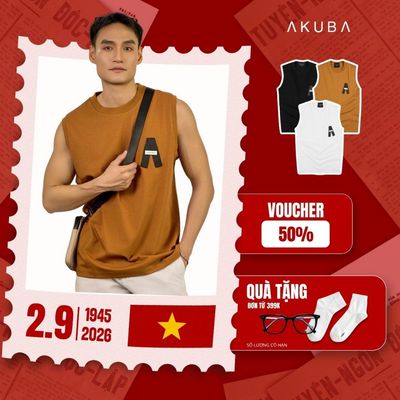 Áo tanktop nam AKUBA, form oversize, chất vải cotton mềm mịn, thoáng khí, dễ vận động | 02KP0930