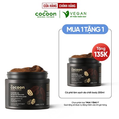 CÀ PHÊ ĐẮK LẮK LÀM SẠCH DA CHẾT CƠ THỂ THE COCOON VIỆT NAM 200ML VEGAN - Mỹ phẩm thuần chay