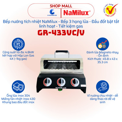 [HỎA TỐC] Bếp nướng không khói NaMilux GR-433VC/V - Công suất 4.8kW - Hàng chính hãng