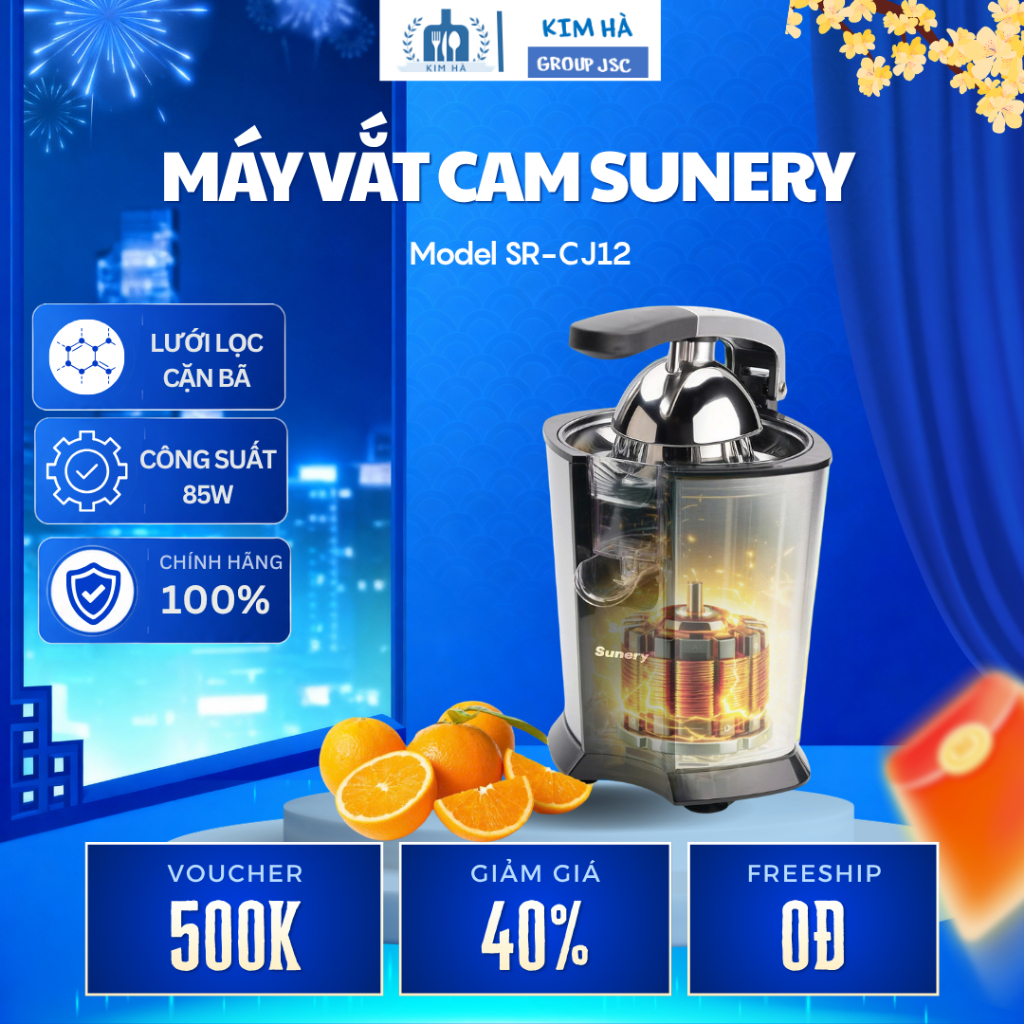 Máy Vắt Cam Sunery SR-CJ12 2 Đầu Vắt Đa Năng Cho Cam Chanh Bưởi, Thiết Kế Linh Hoạt Tiện Lợi - Kim H