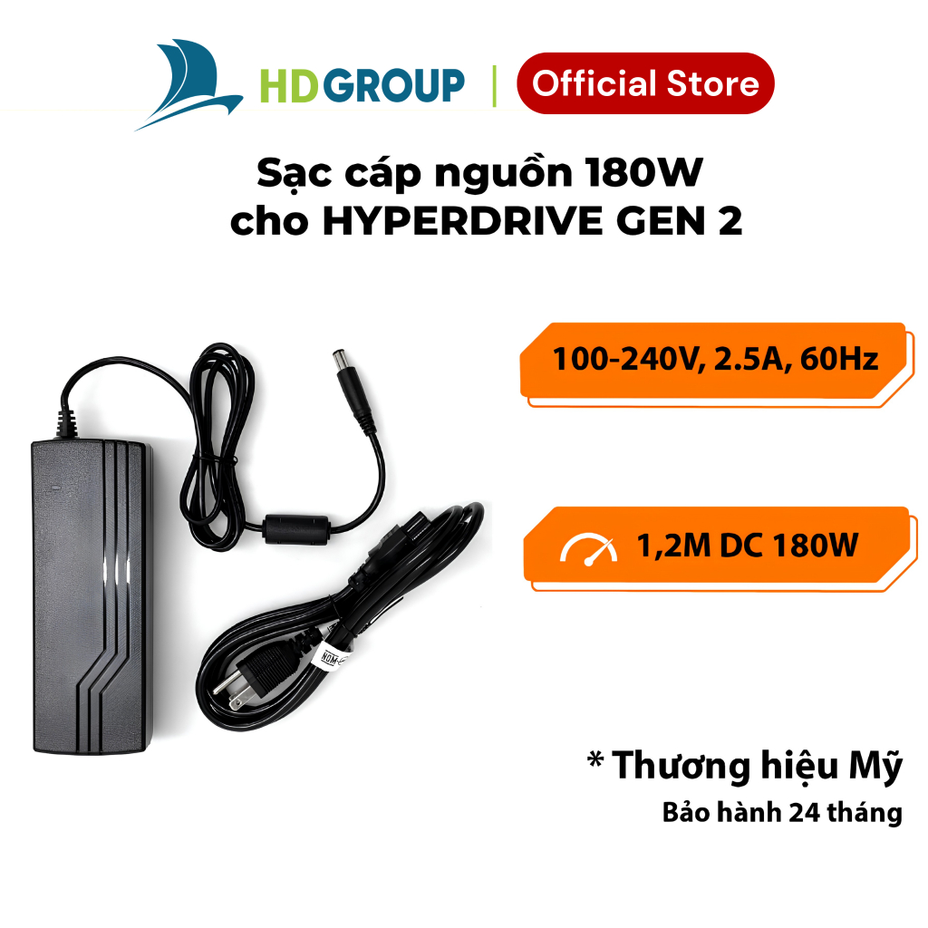 Sạc cáp nguồn 180W cho HYPERDRIVE GEN 2 - HJ-DC180