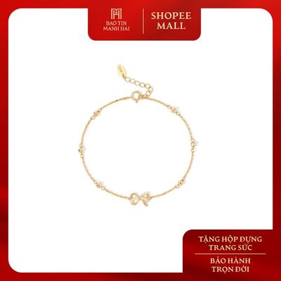 Lắc tay vàng 10K mặt nơ đính đá ngọt ngào dễ thương Bảo Tín Mạnh Hải PYLTV10KDH-503023